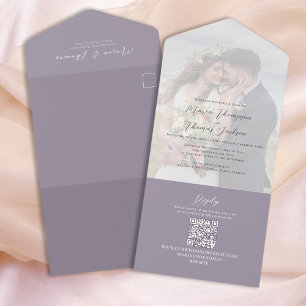 Elegant Vellum Photo Overlay Lilac   QR Code RSVP All In One Invitation