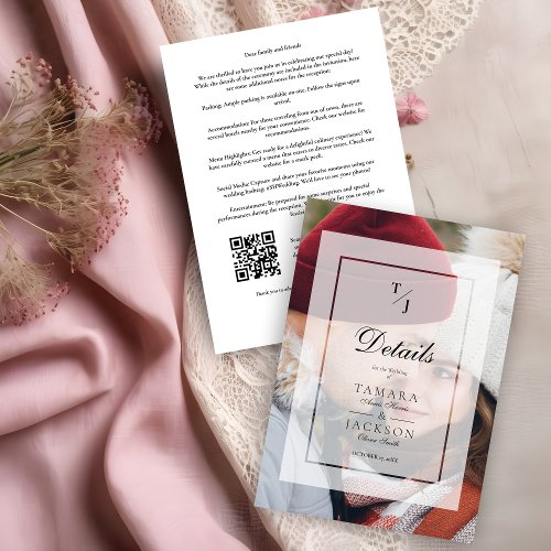 Elegant Vellum Transparency Wedding Initials Photo Enclosure Card