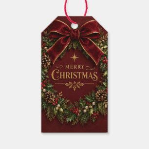 Elegant Velvet Bow Christmas, Luxury Botanical Gift Tags