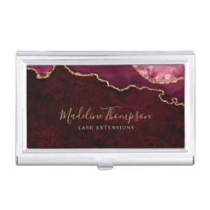 Elegant Velvet Burgundy Red Marble Agate Geode Business Card Case