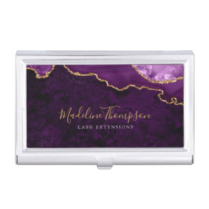 Elegant Velvet Purple Marble Agate Geode Business Card Case