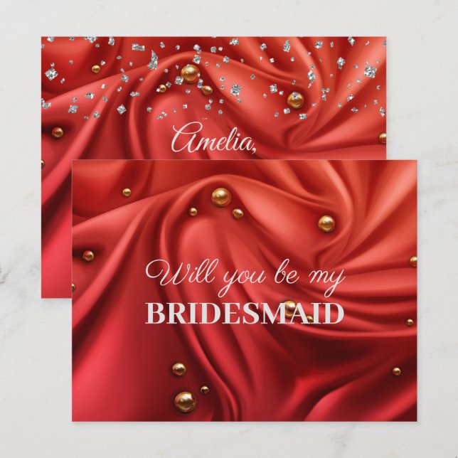Elegant Velvet Red Silk Will You Be My Bridesmaid Postcard (Front/Back)