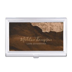 Elegant Velvet Rust Gold Marble Agate Geode Business Card Case