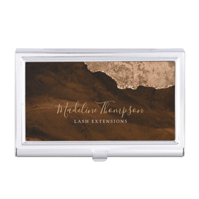 Elegant Velvet Rust Gold Marble Agate Geode Business Card Case (Front)