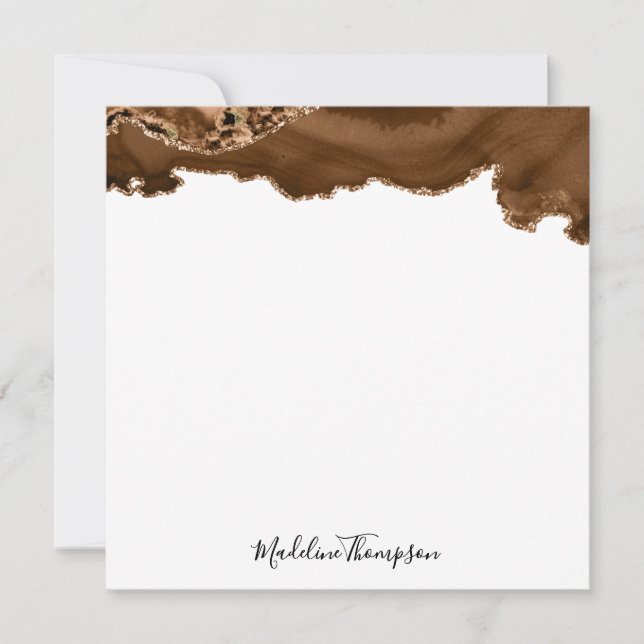 Elegant Velvet Rust Gold Marble Agate Geode Square Note Card (Front)