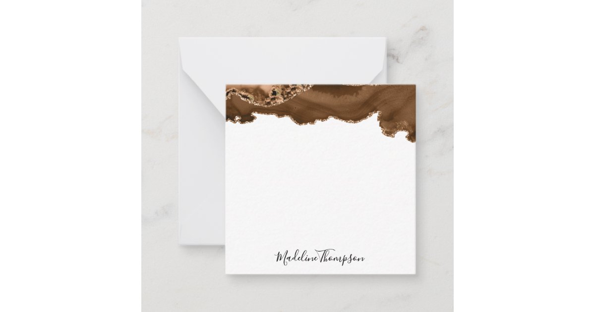 Elegant Velvet Rust Gold Marble Agate Square 2 Note Card | Zazzle