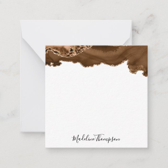 Elegant Velvet Rust Gold Marble Agate Square 2 Note Card (Front)