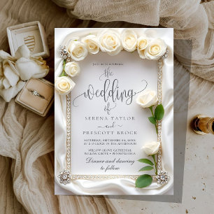 Elegant Velvet White Roses Wedding Invitation