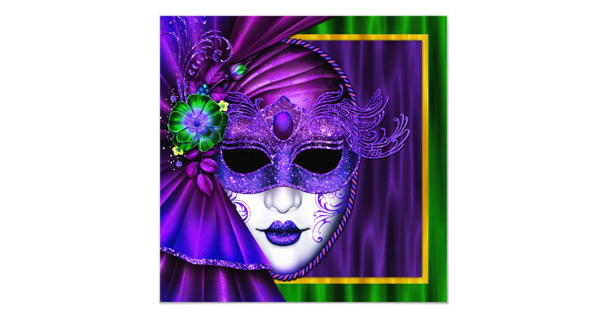 Elegant Venetian Mask Mardi Gras Wedding Invitation ...