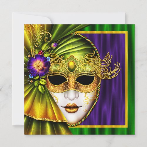 Elegant Venetian Mask Mardi Gras Wedding Invitation
