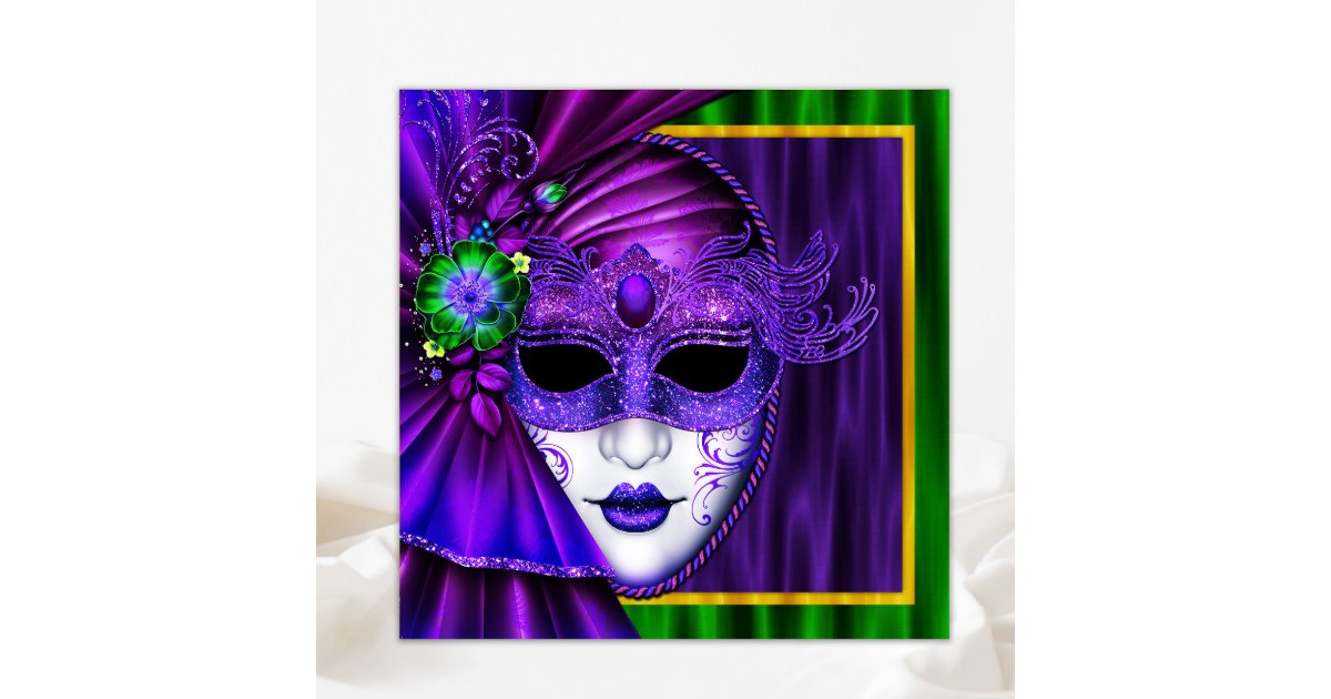 Elegant Venetian Mask Mardi Gras Wedding Invitation | Zazzle