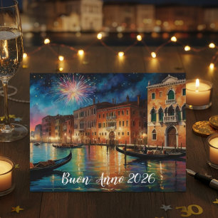 Elegant Venice Fireworks New Year Holiday Card