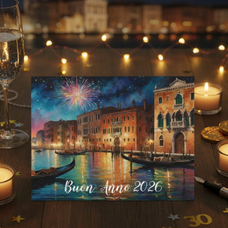 Elegant Venice Fireworks New Year Holiday Card