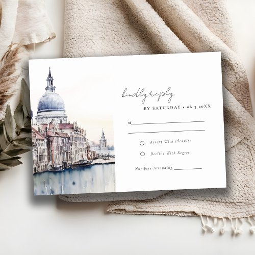 Elegant Venice Italy Canals Watercolor Wedding RSVP Card