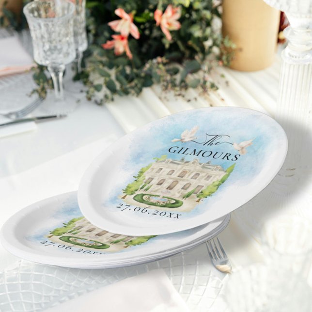 Elegant Venue | flowers doves Wedding Luxury Paper Plates (Creator Uploaded)