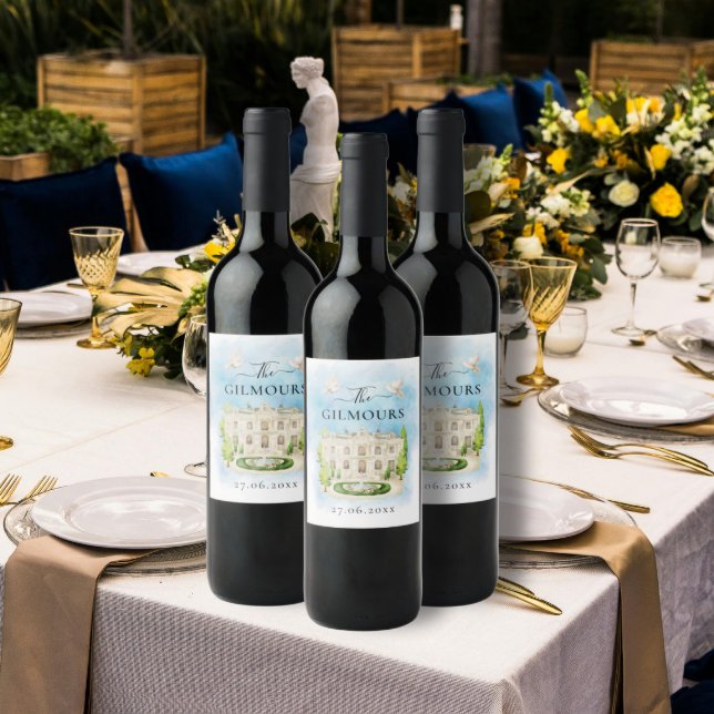 Elegant Venue | flowers doves Wedding Luxury Wine Label (Creator Uploaded)