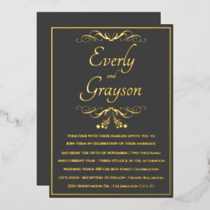 Elegant Veri Charcoal and Gold Wedding Foil Invitation