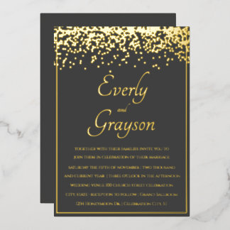 Elegant Veri Charcoal and Gold Wedding Foil Invitation