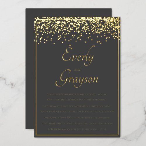 Elegant Veri Charcoal and Gold Wedding   Foil Invitation