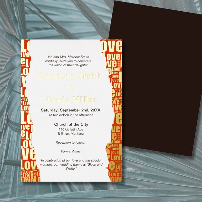 Elegant Vermilion Love Typography Wedding Foil Invitation (Elegant Vermilion Love Typography Wedding Foil Invitation)