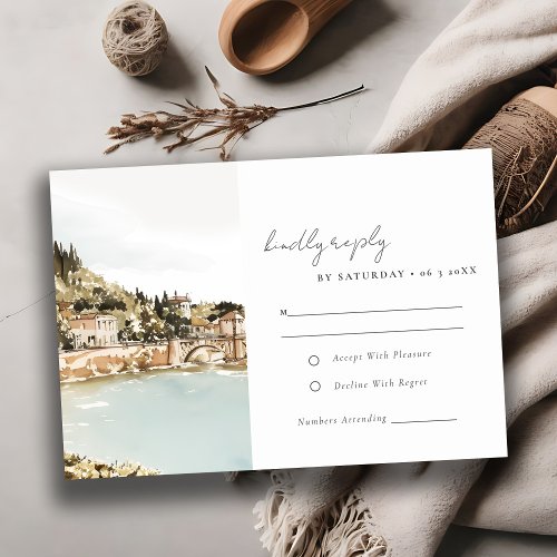 Elegant Verona Adige River Italy Wedding Reception RSVP Card