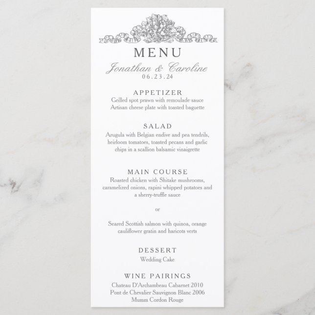 Elegant Versailles Grey Reception Menu (Front)