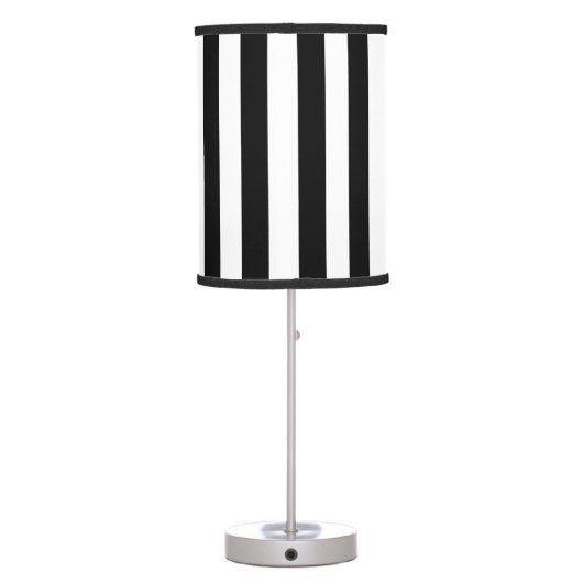 Elegant Vertical Stripes Black & White Striped   Table Lamp (Back)