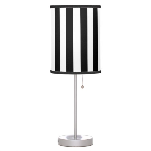 Elegant Vertical Stripes Black & White Striped   Table Lamp (Left)