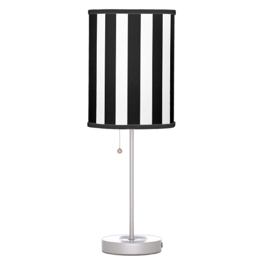 Elegant Vertical Stripes Black & White Striped   Table Lamp (Right)