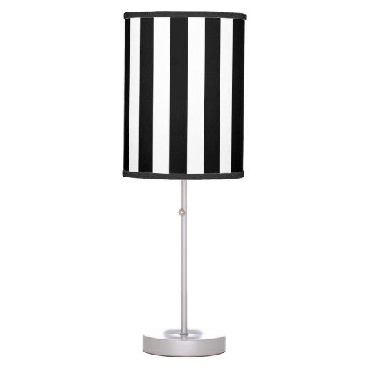 Elegant Vertical Stripes Black & White Striped   Table Lamp (Front)