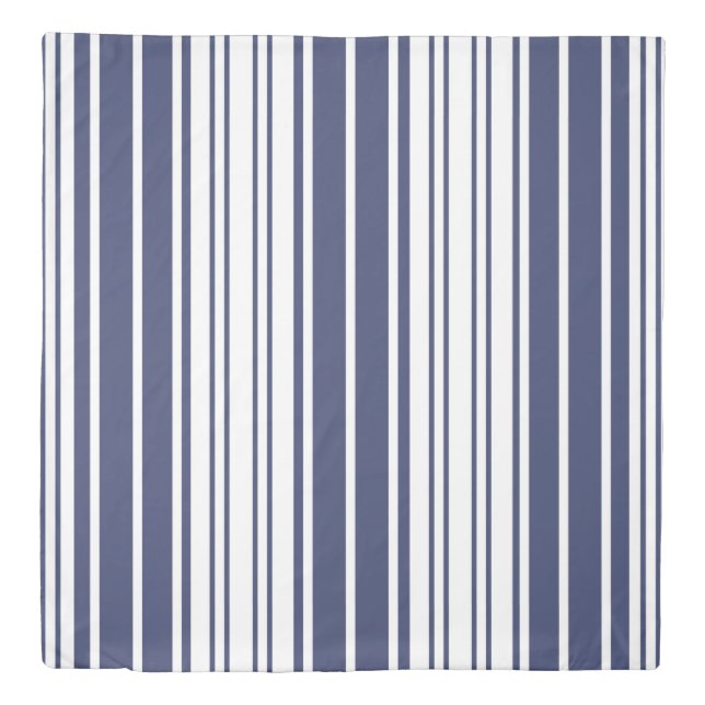 Elegant, vertical, stripes, navy blue, white duvet cover (Front)