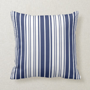 Elegant, vertical, stripes, navy blue, white throw pillow