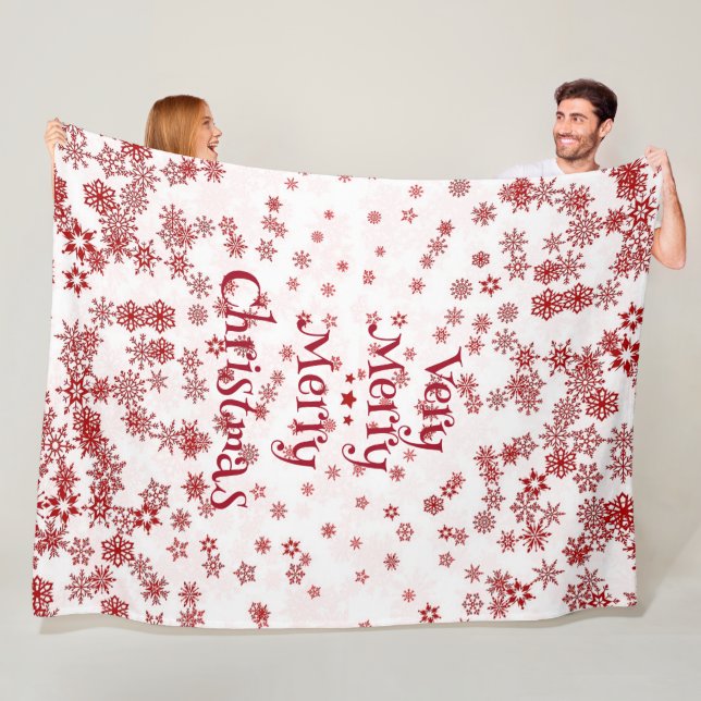 Elegant Very Merry Christmas Red Snowflakes  Fleece Blanket (In Situ)