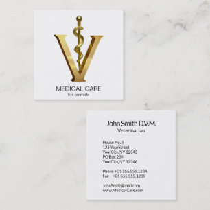 Elegant Veterinary Medicine Asclepius Vet Gold V Square Business Card
