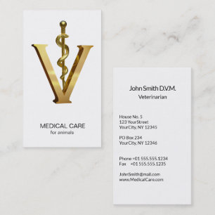 Elegant Veterinary Medicine Gold V Vet Asclepius Business Card
