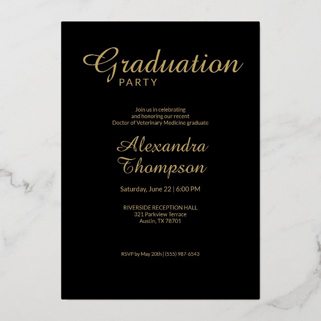 Elegant Veterinary Medicine Graduation Party Foil Invitation (Back)