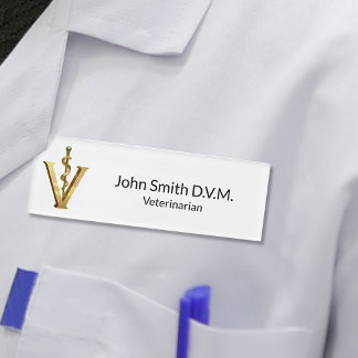 Elegant Veterinary Medicine Vet Asclepius Gold V Name Tag