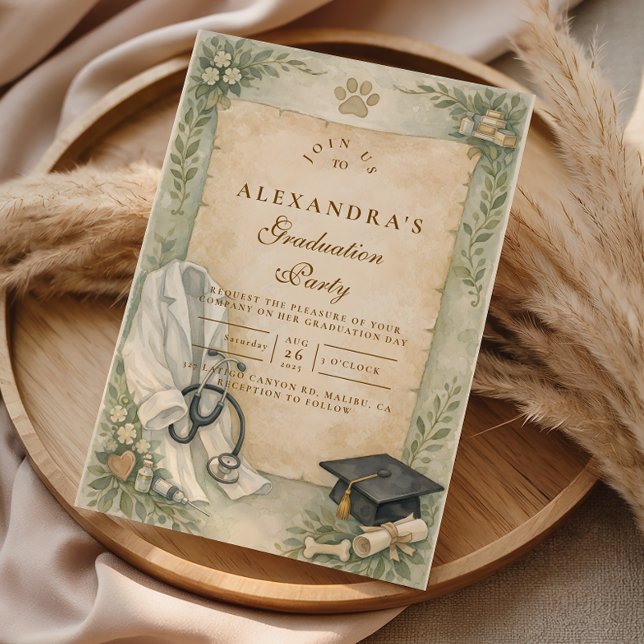 Elegant Veterinary White Coat Graduation Party Invitation (Creator Uploaded)