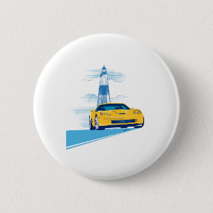 ELEGANT VETTE AUTOMOBILE ART BUTTON