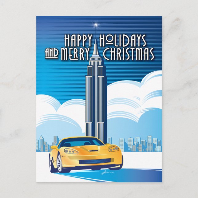 ELEGANT VETTE AUTOMOBILE ART HOLIDAY POSTCARD (Front)