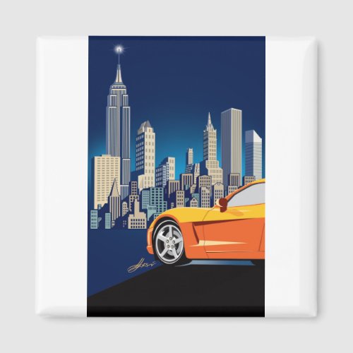 ELEGANT VETTE AUTOMOBILE ART MAGNET