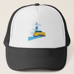 Elegant Vette Cruise Illustration Trucker Hat