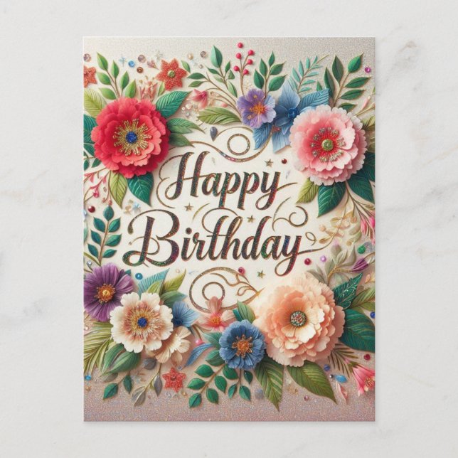 Elegant vibes floral Birthday postcard (Front)