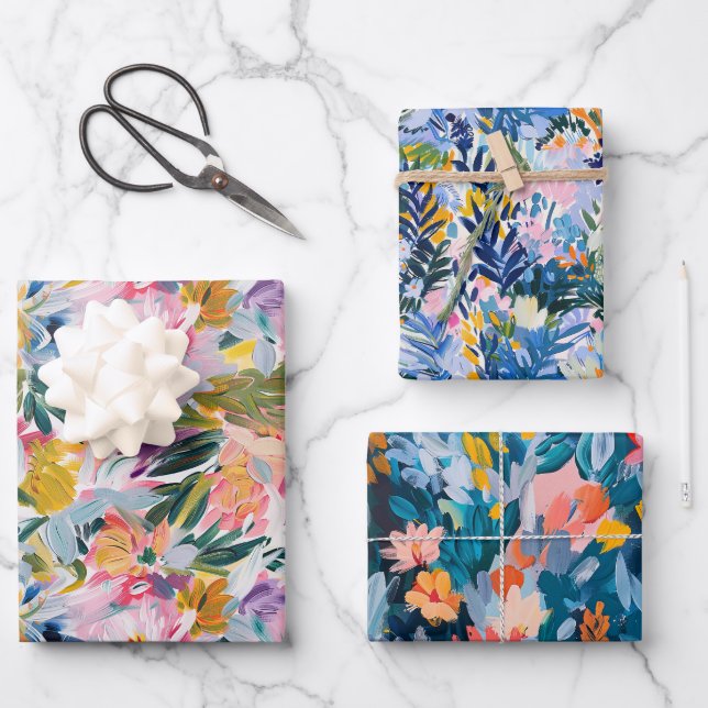 Elegant Vibrant Abstract Botanical Art Pattern Wrapping Paper Sheets (Front)