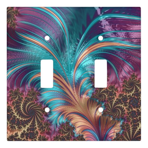 Elegant Vibrant Abstract Feathers Turquoise Purple Light Switch Cover