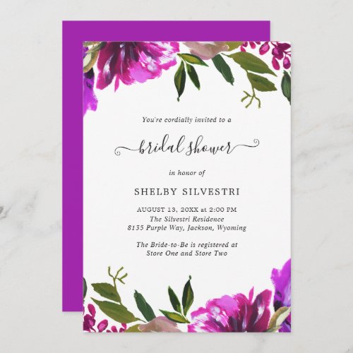 Elegant Vibrant Bright Purple Floral Bridal Shower Invitation