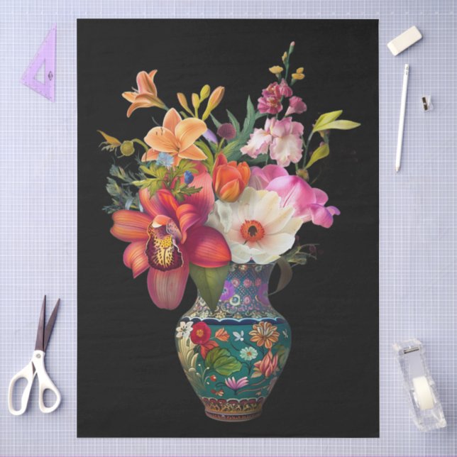Elegant Vibrant Colorful Floral Decoupage Tissue Paper (Craft)