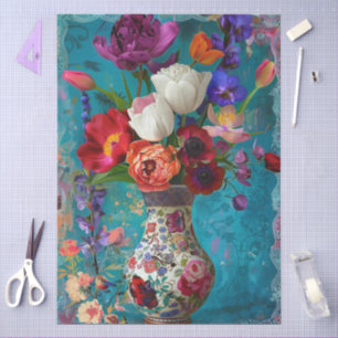 Elegant Vibrant Colorful Floral Decoupage Tissue Paper