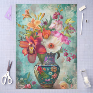 Elegant Vibrant Colorful Floral Decoupage Tissue Paper