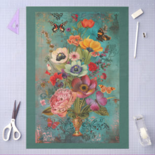 Elegant Vibrant Colorful Floral Decoupage Tissue Paper